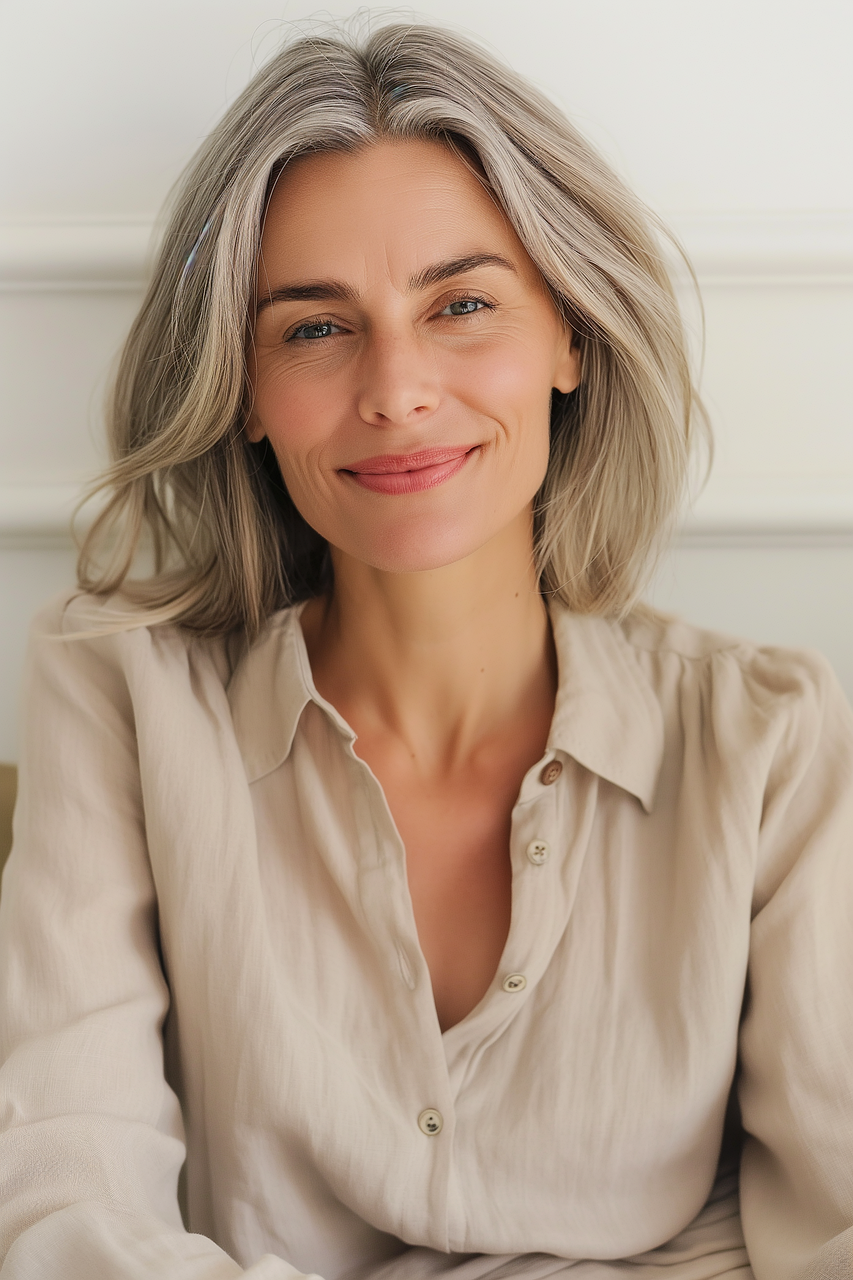Photo by R23X ai generated, woman, adult, beautiful, older, attractive, model, age, grey, hair, beauty, female, portrait, middle-aged, middle aged